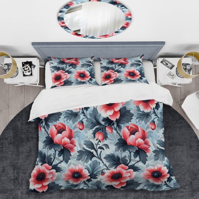 Pink Green Flower Gardens Serenity VII - Modern Duvet Cover Set