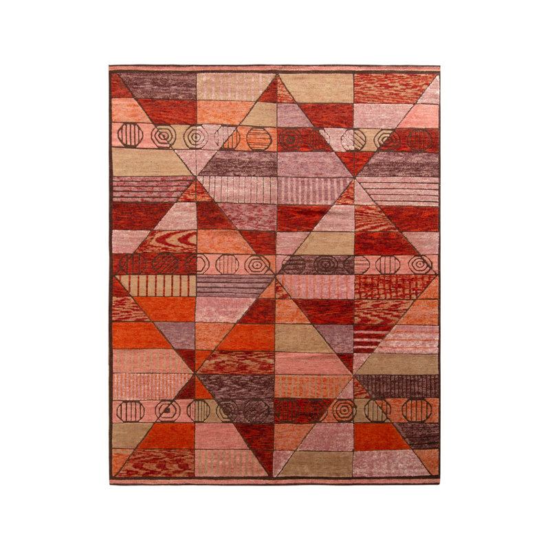 Scandinavian Hand Knotted Wool Geometric Area Rug, Rectangle 5' x 8'
