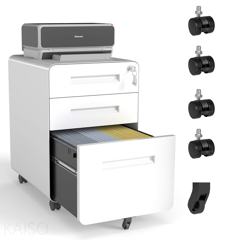 3-Drawer Wide Mobile File Cabinet With Lock, All-Steel Metal Storage Cabinet On Casters, For Home & Office,White, Fully Assembled, Holds A4/Letter Files, 110lbs/Drawer