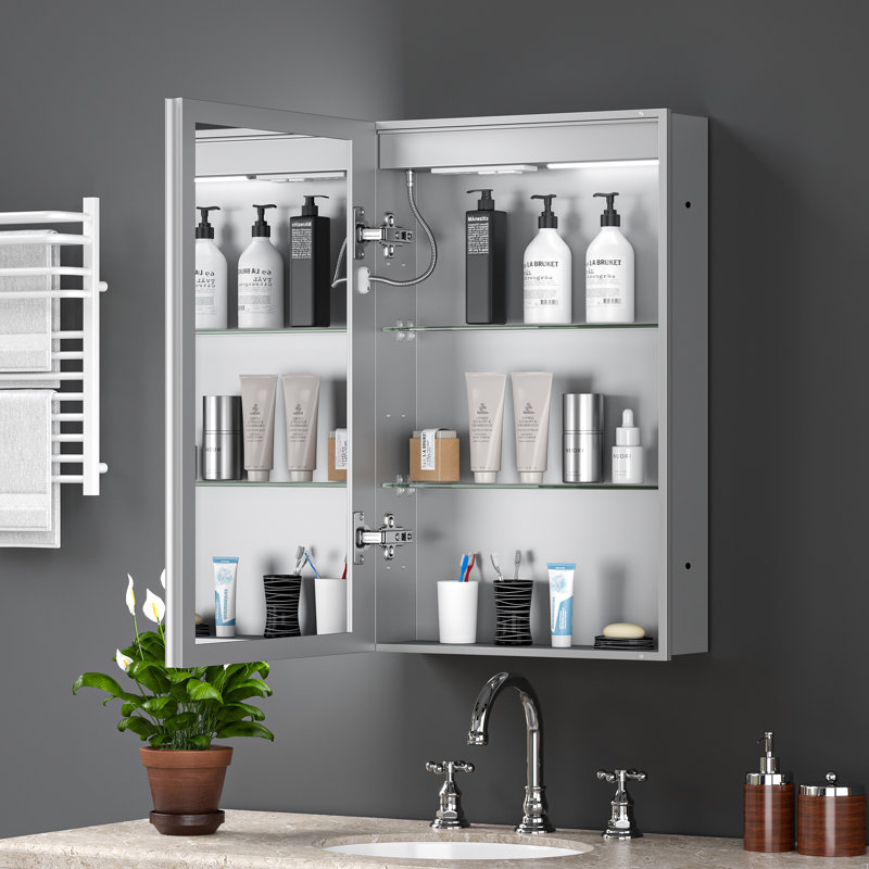 Armoires à pharmacie spacieuses anti-buée avec lumières à DEL, alliage d'aluminium, conception moderne, utilisation dans la salle de bain