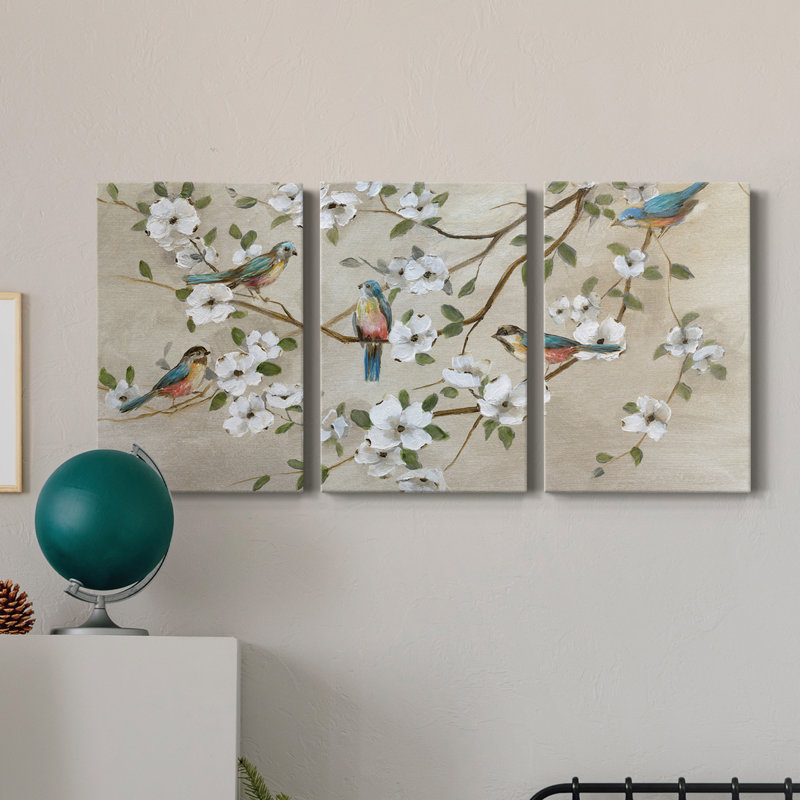 Oiseaux d'une plume - Toile tendue avec châssis de qualité supérieure - Prêt à être accroché, H 18 po x l 36 po x P 1 po