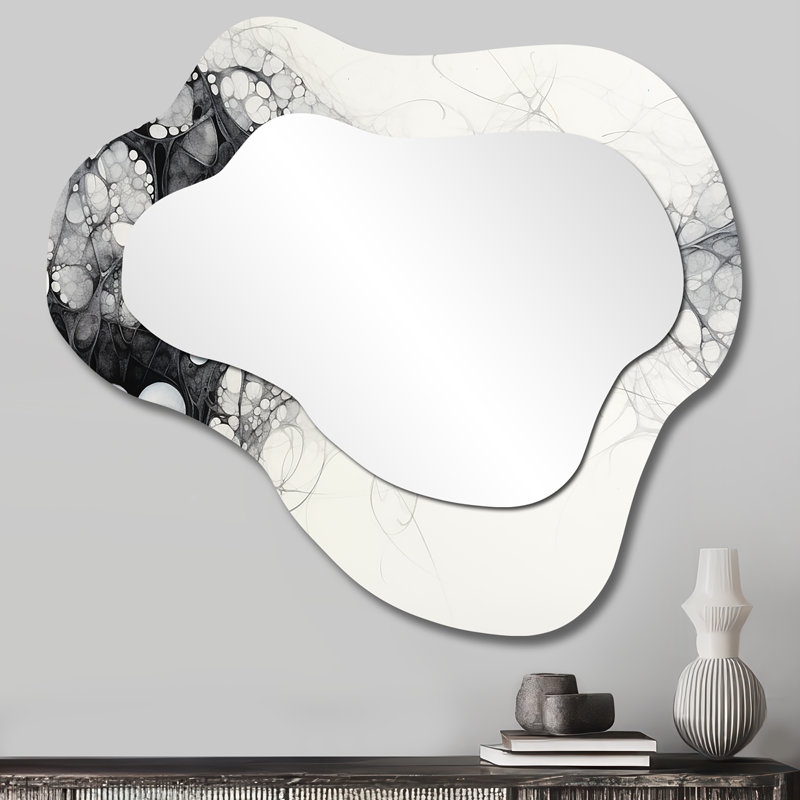 Fading Into néant - grand miroir mural asymétrique Waves, miroir décoratif nuage noir, impression d'art en métal