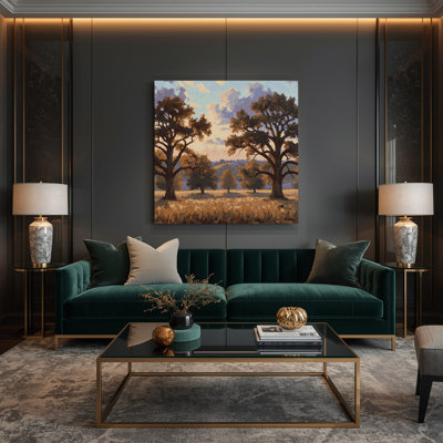 «Farm Oak Trees», art mural sur toile noire