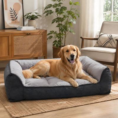 Orthopedic Dog Bed Sofa with Bolster Sides and Washable Cover