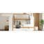 Lit simple en bois massif blanc et naturel avec tiroirs et tablettes