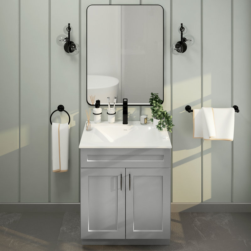 Ensemble de meuble-lavabo Shaker avec base pour lavabo 30 po (gris clair / érable / blanc), Gris