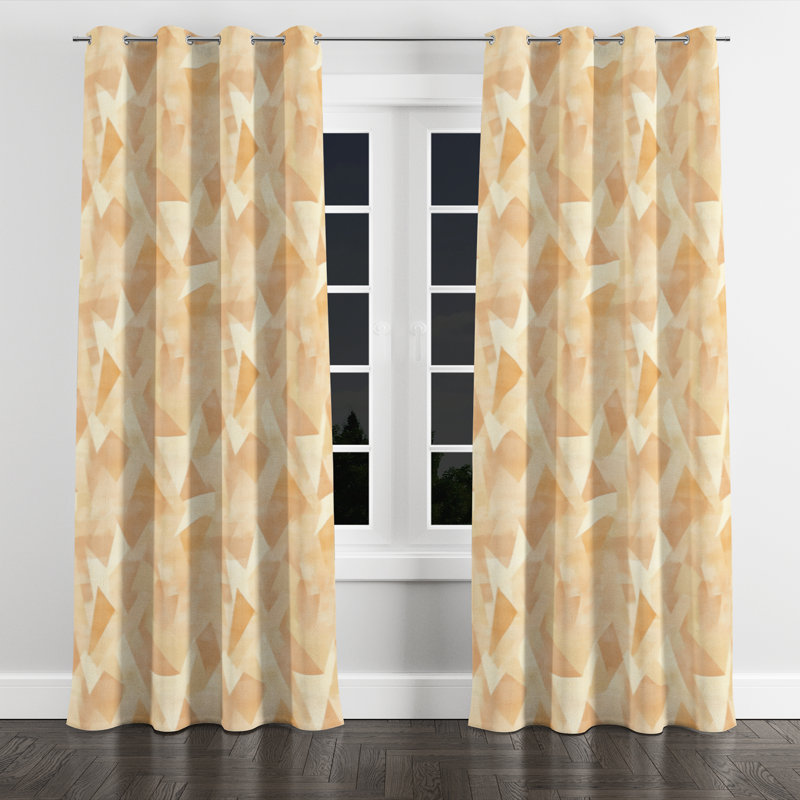 Geometric Window curtains - Modern Beige Angles Grommet Curtain - 1 Panel, 52" W x 84" L, Silver Grommets