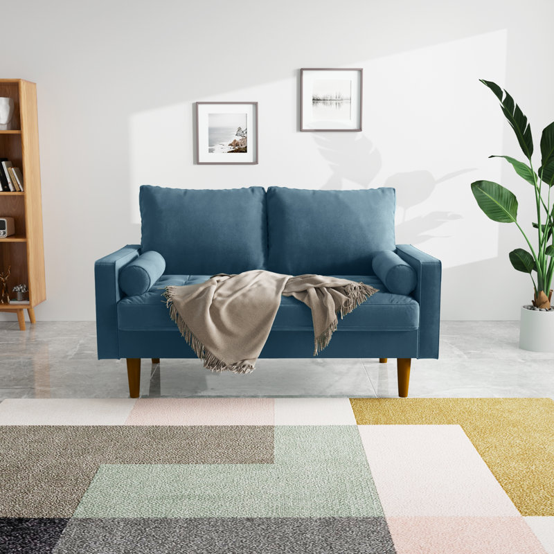 Canapé Masterson moderne, canapé en velours de 58 pouces pour le salon, coussins à ressorts, coussins modernes à assemblage facile avec coussin décoratif pour petits espaces