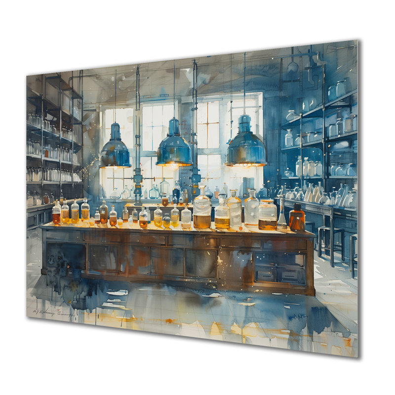 Salon d'art mural bleu et jaune, Sans cadre, métal, 16" H x 32" W