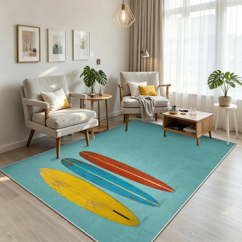 Tapis d'intérieur jaune lavable à la machine, Rectangle 71" x 98"