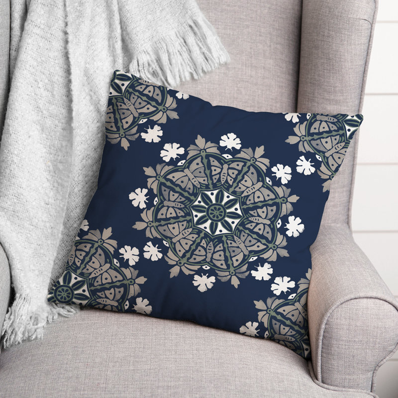 Outdoor Square Pillow Cover & Insert, Blue/White