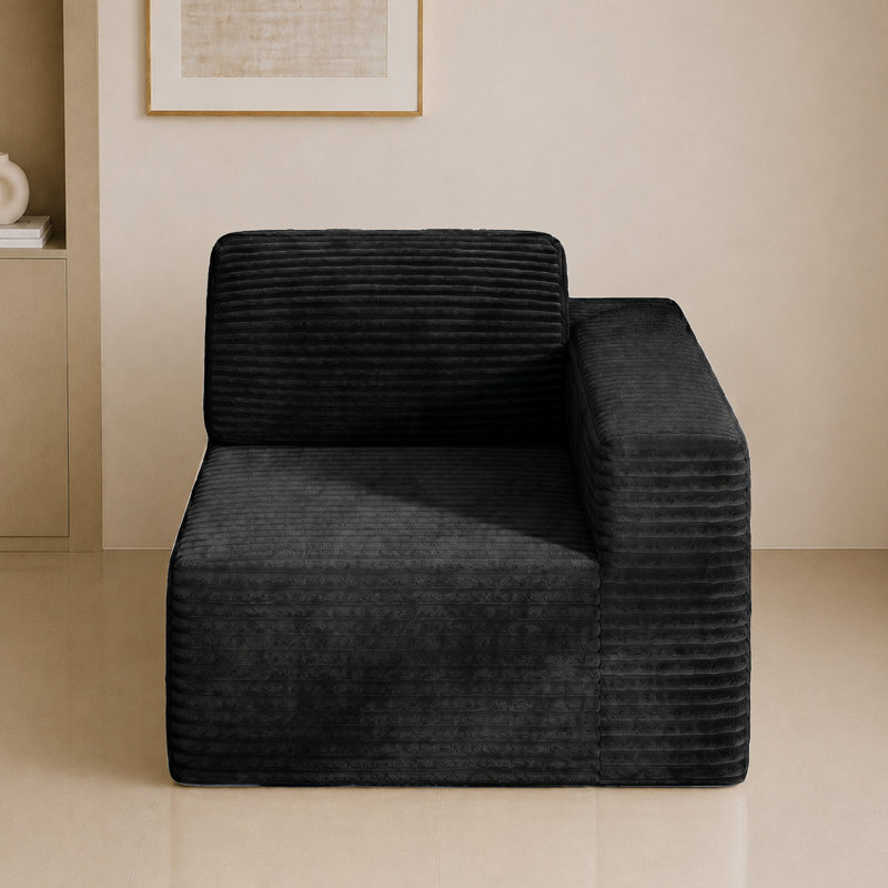 1 Seater Corduroy Sectional, Black