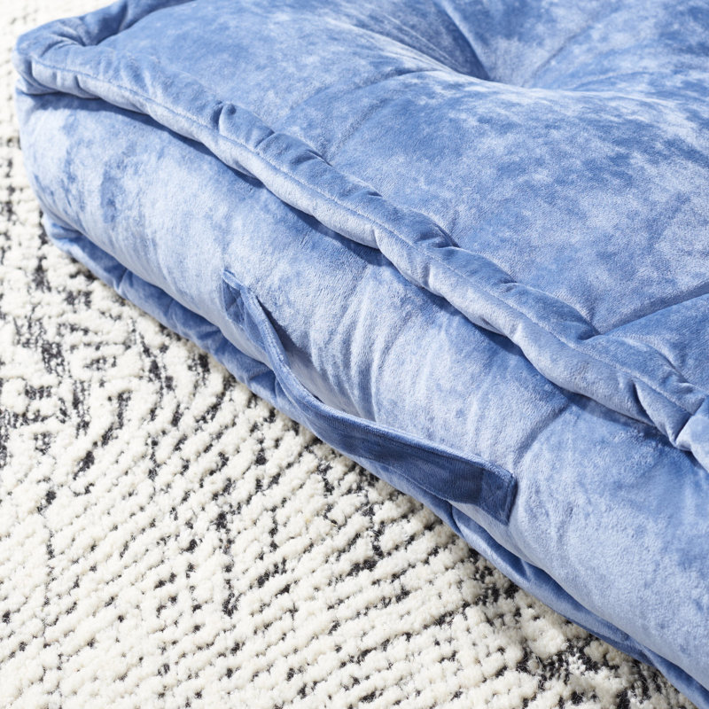 Gray Velvet Square Floor Pillow with Handle