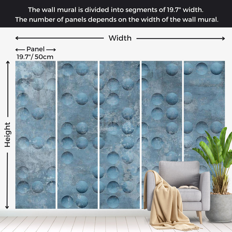 Ammy Polka Dots Wall Mural, Blue, 110" L x 157" W