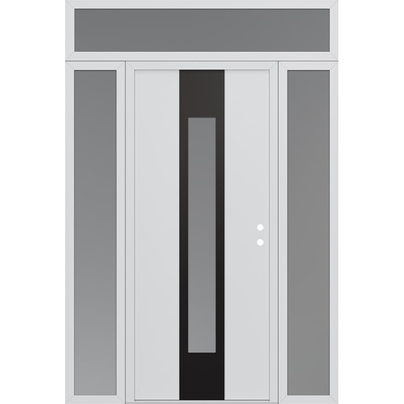 Porte d'entrée pré-suspendue en acier noir à panneau droit avec deux côtés et une traverse, L 61,06 po x H 95,69 po