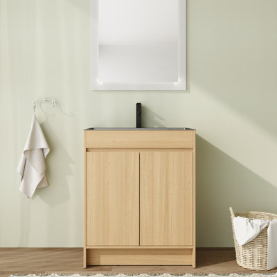 Meuble-lavabo simple autoportant 28 po avec plateau en acier inoxydable et portes à fermeture en douceur 28 po