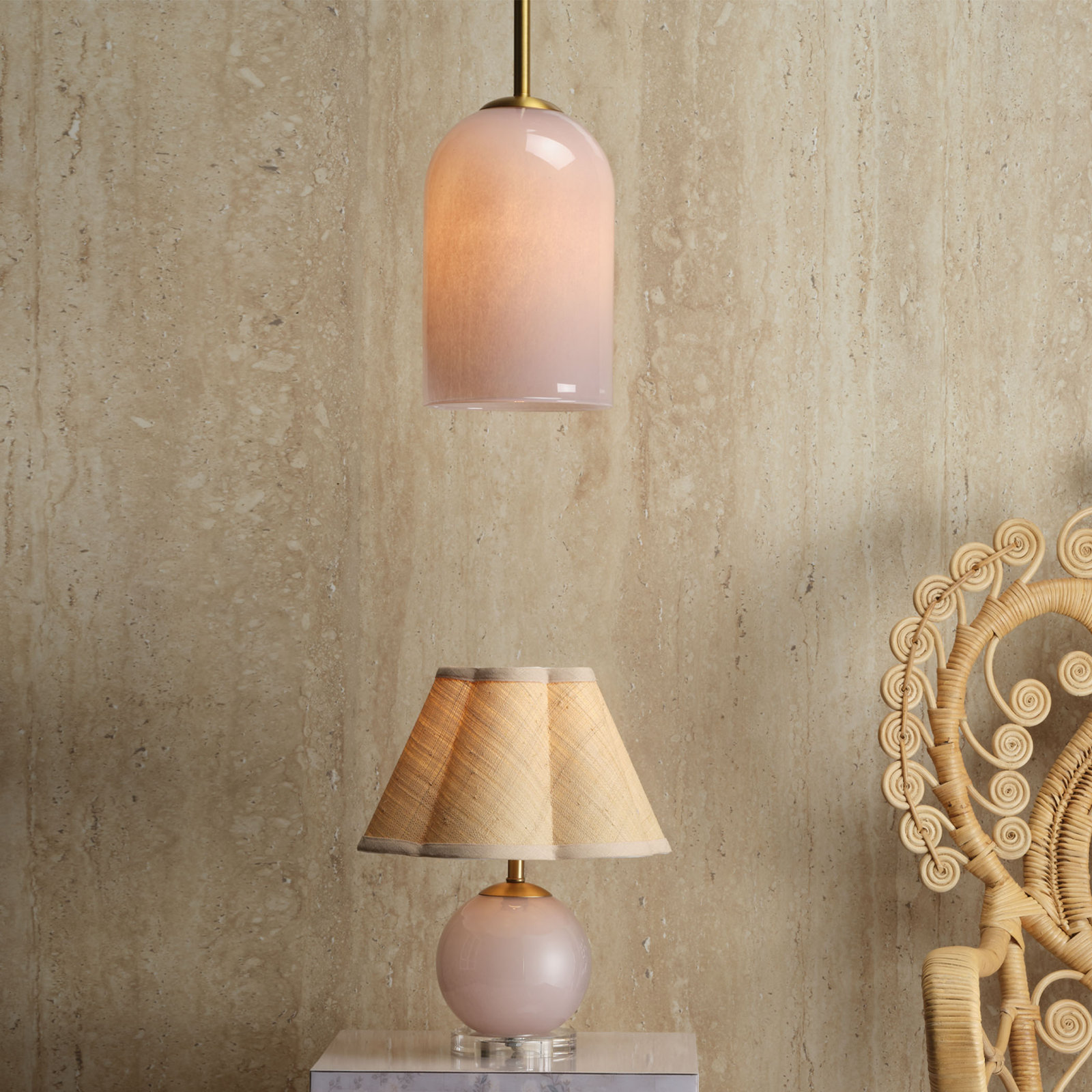 Brianna Single Light Glass Dimmable Pendant, Pink