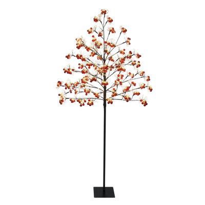 6' Pre-Lit Twig Tree With LED Warm White Lights And Red Ornaments
