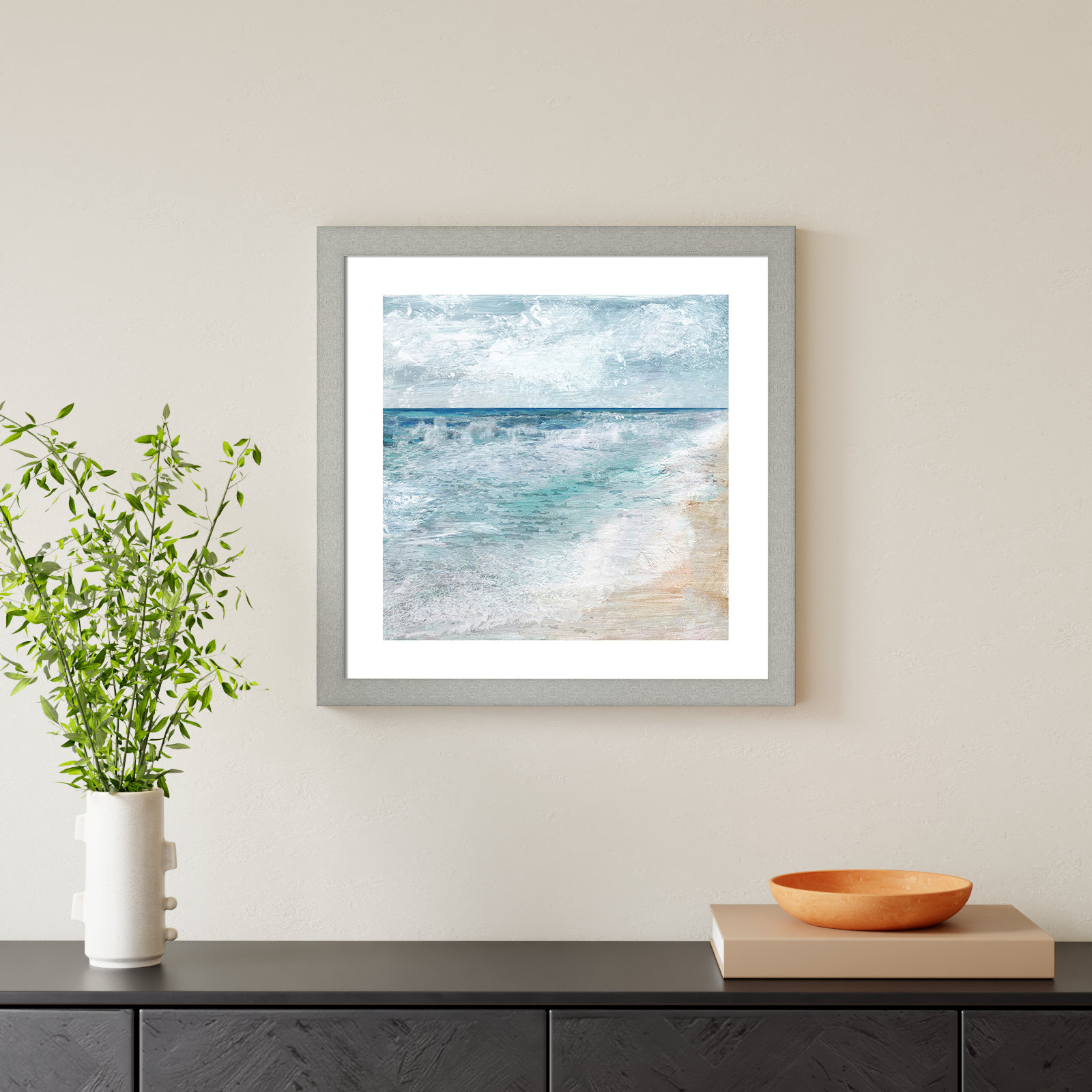 Basel "Shore Walk" Print, 25" H x 25" W x 1.25" D, Brushed Silver