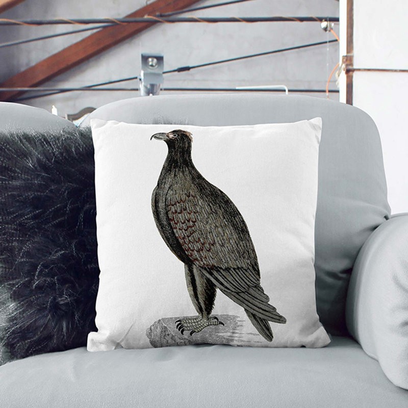 Mountain Eagle Illustration Cushion with Filling, 55cm H x 55cm W x 20cm D, White