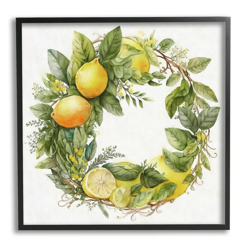 Citron, citrons, verdure, couronne par Ziwei Li - cadre flottant, impression sur bois, Giclée encadrée noir minuit