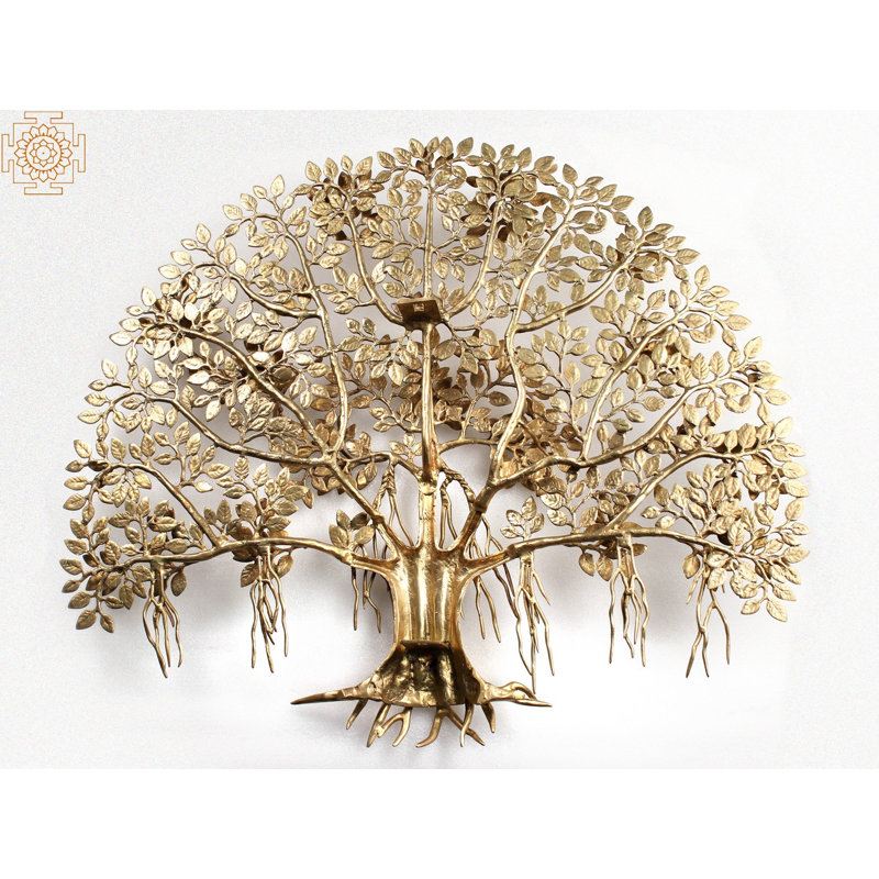 30" Handcrafted Brass Kalpavriksha Banyan Tree Wall Art – Large Golden Tree of Life Sculpture with Birds (13 kg)​