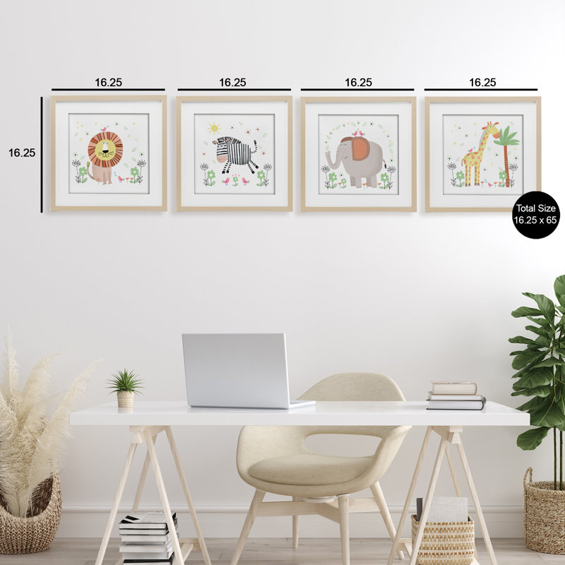 «Baby Jungle Animals & Flowers», ensemble de 4 reproductions encadrées sous verre, par Carla Daly, H 16 po x l 16 po