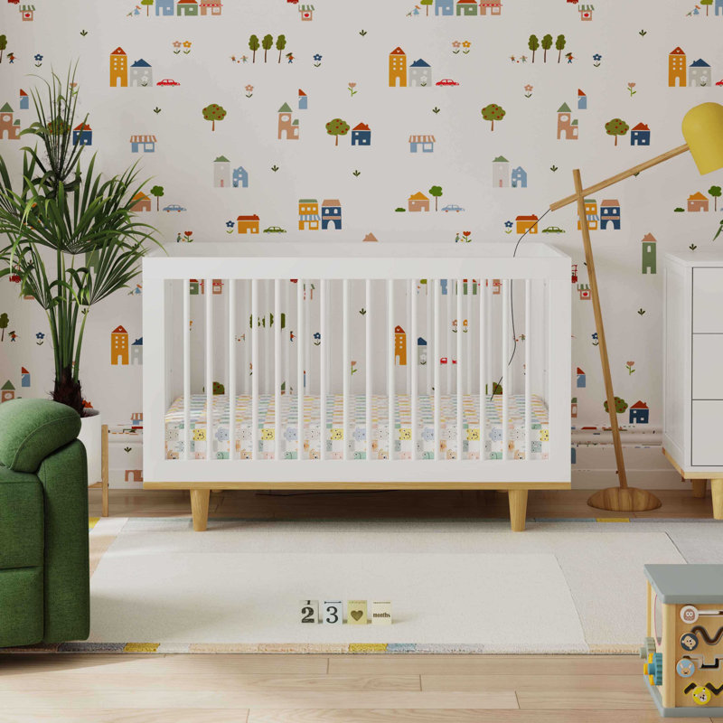 Lit de bébé convertible 3-en-1 Marley, Blanc/naturel, Crib