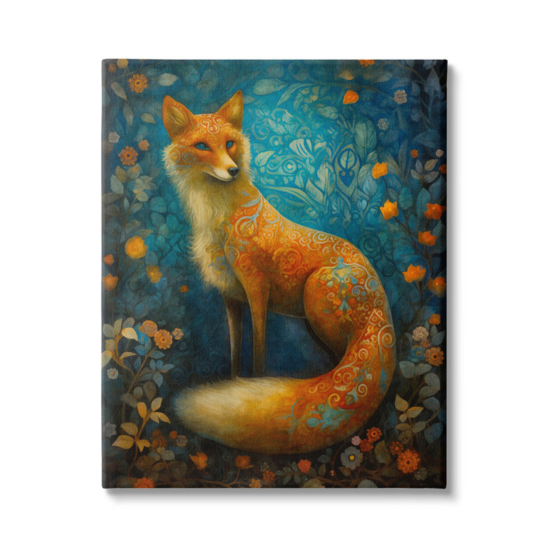 " Patterned Forest Fox " by LSR Design Studio Painting Print, 20" H x 16" W x 1.5" D