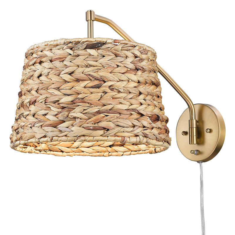 Ryleigh 1-Light Swing Arm in Brushed Champagne Bronze with Woven Sweet Grass, Brushed Champagne Bronze