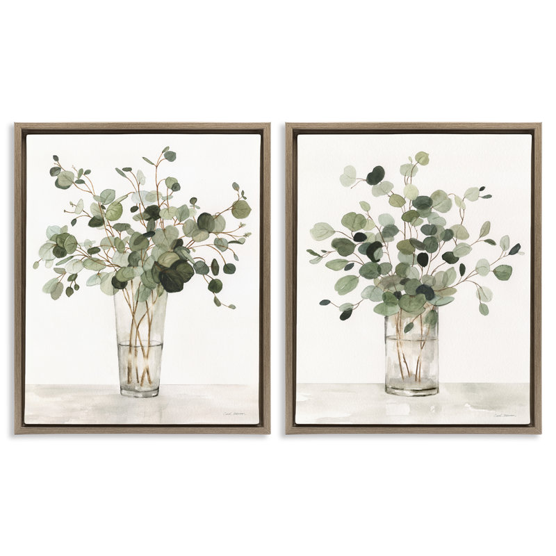 «Eucalyptus Herb Vases», ensemble de 2 toiles flottantes encadrées, design par Carol Robinson, Cadre flottant orme Montalcino