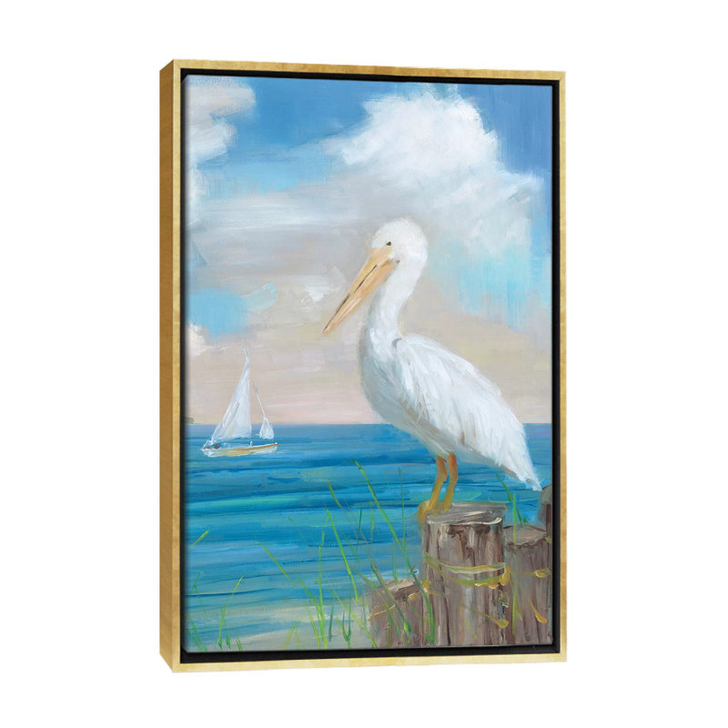 «Pelican View II» par Sally Swatland - reproduction d'art, Toile encadrée d'or, Pas de tapis, H 26 po x l 18 po x 1,5 po