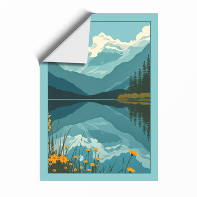 Mountain Lake Reflection Scandinavian - Framed Print