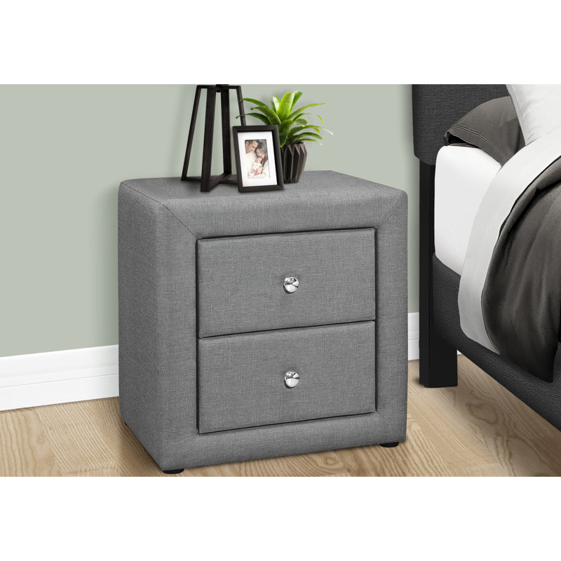 Table de chevet pour chambre à coucher en tissu de lin gris - solution de rangement à 2 tiroirs