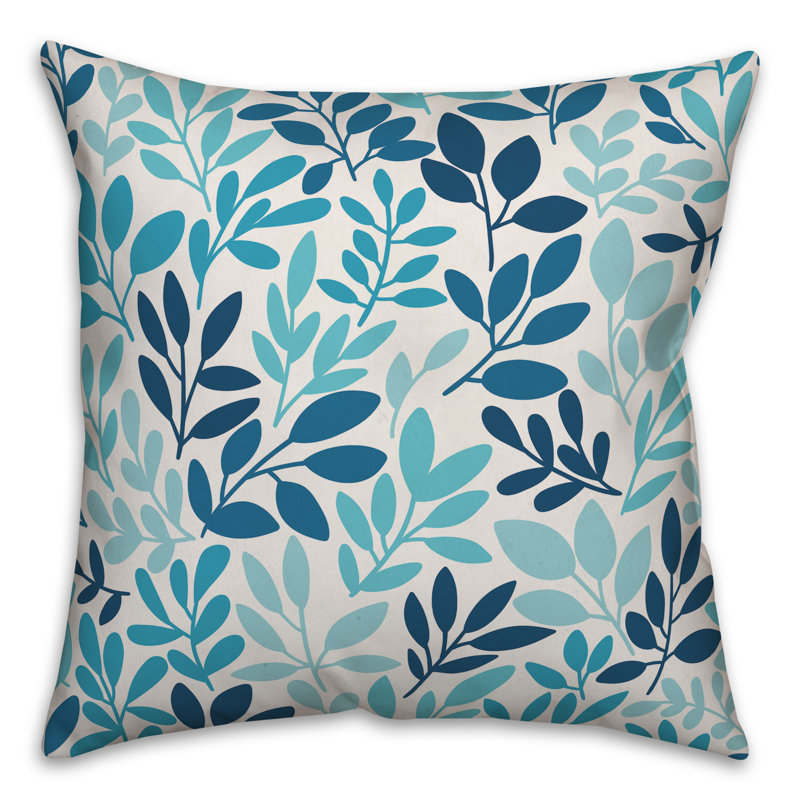  Coussin Leaf, Polyester / Bourre en polyester, 16 po x 1 po, Bleu / Aqua / Blanc cassé