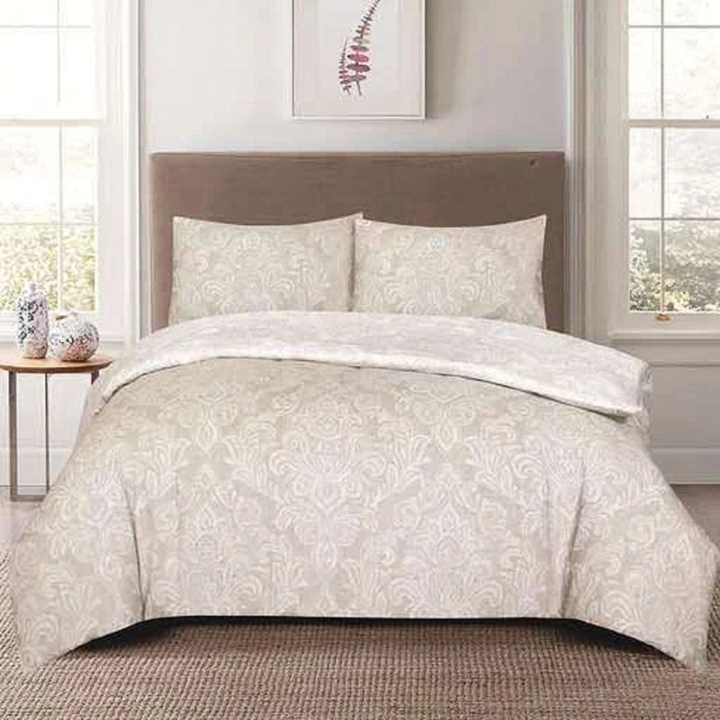 Cotton Duvet Cover Set with Pillowcases Included, Single Duvet Cover Set + 1 Standard Pillowcase, Beige Damask