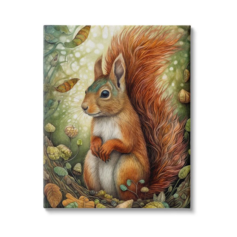 Écureuil et forêt botanique sur toile, H 40 po x l 30 po x P 1,5 po