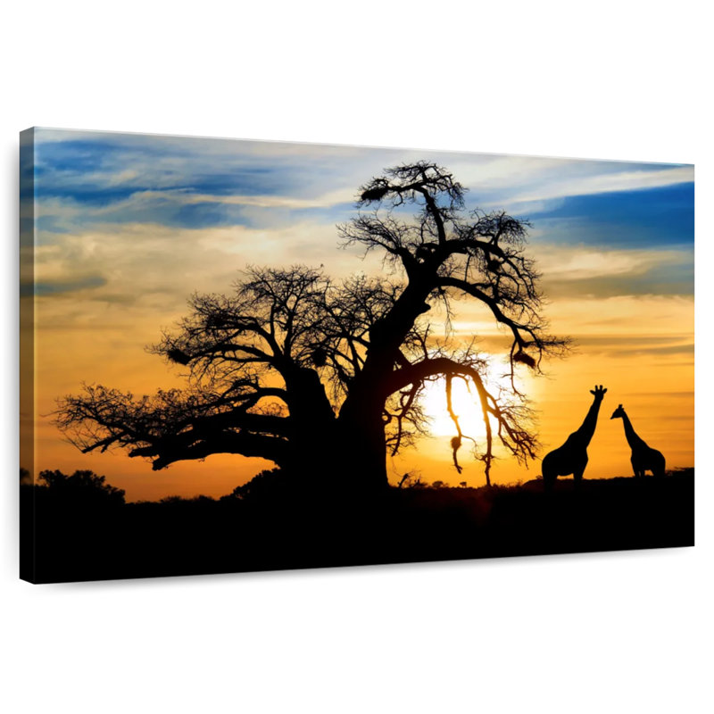 Coucher de soleil africain sur les girafes de Brampt, H 16 po x l 24 po
