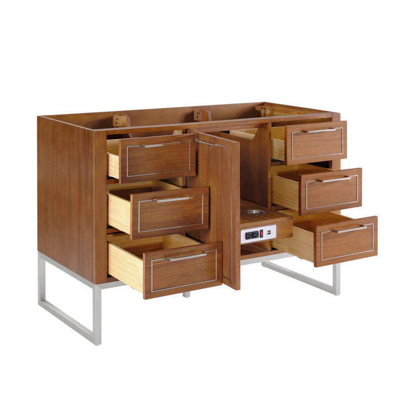 Markham 48'' W Single Vanity, Midnight Black, Carara Marble, Satin Brass