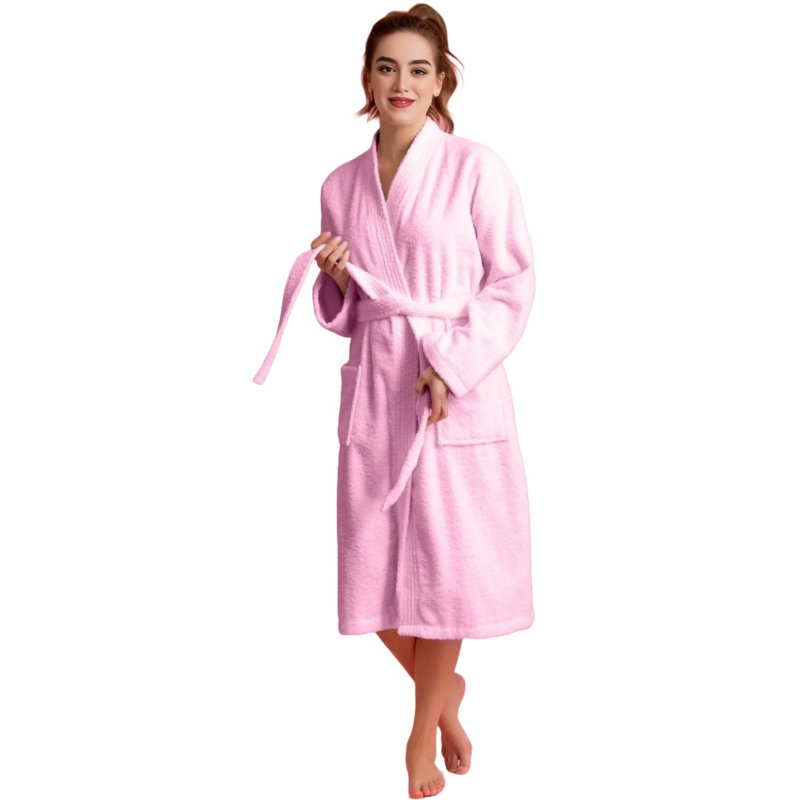 Peignoir mi-mollet 100% coton avec poches Ingobert, Rose, P / M