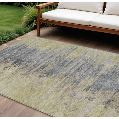Tapis extérieur lavable abstrait 8 pi x 10 pi étain argent et gris