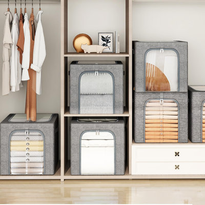 Panier à vêtements avec cadre en métal: paquet de 6 bacs de rangement pour garde-robe empilables avec couvercle et fenêtre transparente, rangement pour boîtes à chandails pour organisateur de rangement pour vêtements de garde-robe 40L