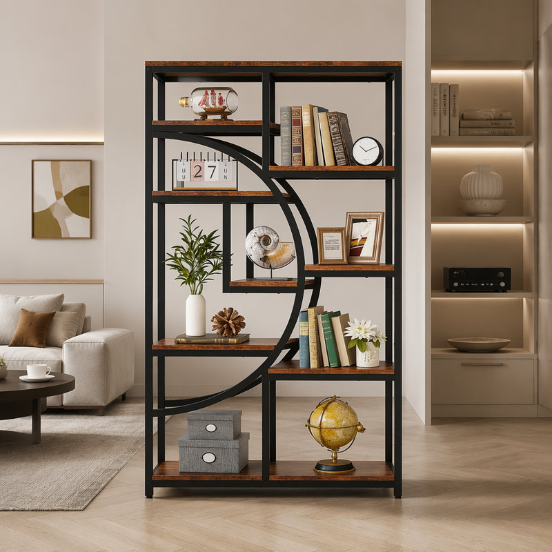 Geometric Design Display Shelf,Spacious Bookcase,Freestanding Bookshelf