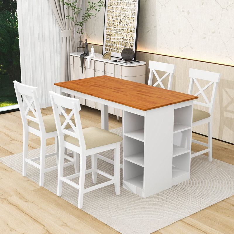 Ensemble salle à manger cinq pièces à hauteur de comptoir, Naturel, Beige / Blanc