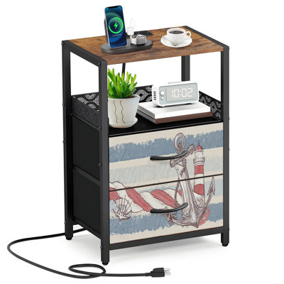 Table de chevet 2 tiroirs en tissu avec station de charge Coastal Beach Helm