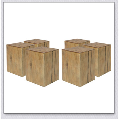 Table de bout en bois à colonnes carrées MGO, H18, finition vieillie d'aspect bois, polyvalente pour une utilisation intérieure et extérieure
