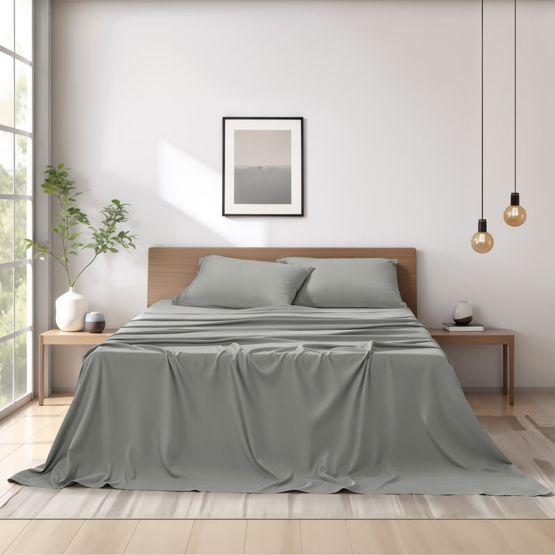 Ensemble de draps en coton super doux à densité de tissage de 1 600 fils Tencel, Gris