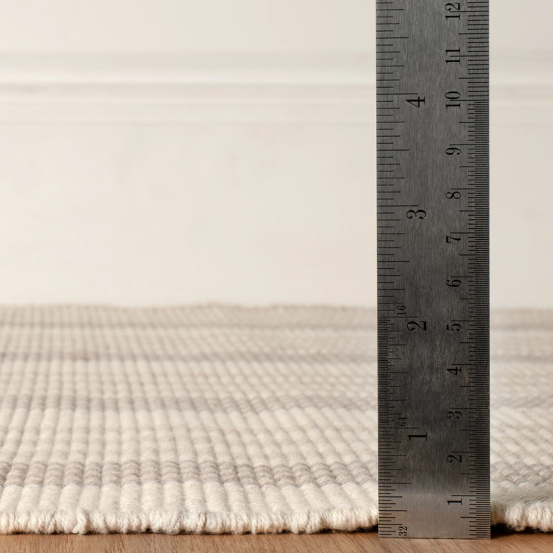 Putney Stripe Ivory Handwoven Cotton Rug, Rectangle 7'6" x 9'6"