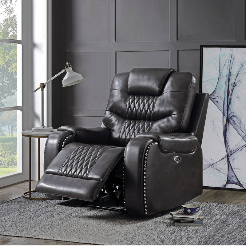 Donita 42.5" Wide Faux Leather Power Zero Clearance Standard Recliner, Magnetite Faux Leather