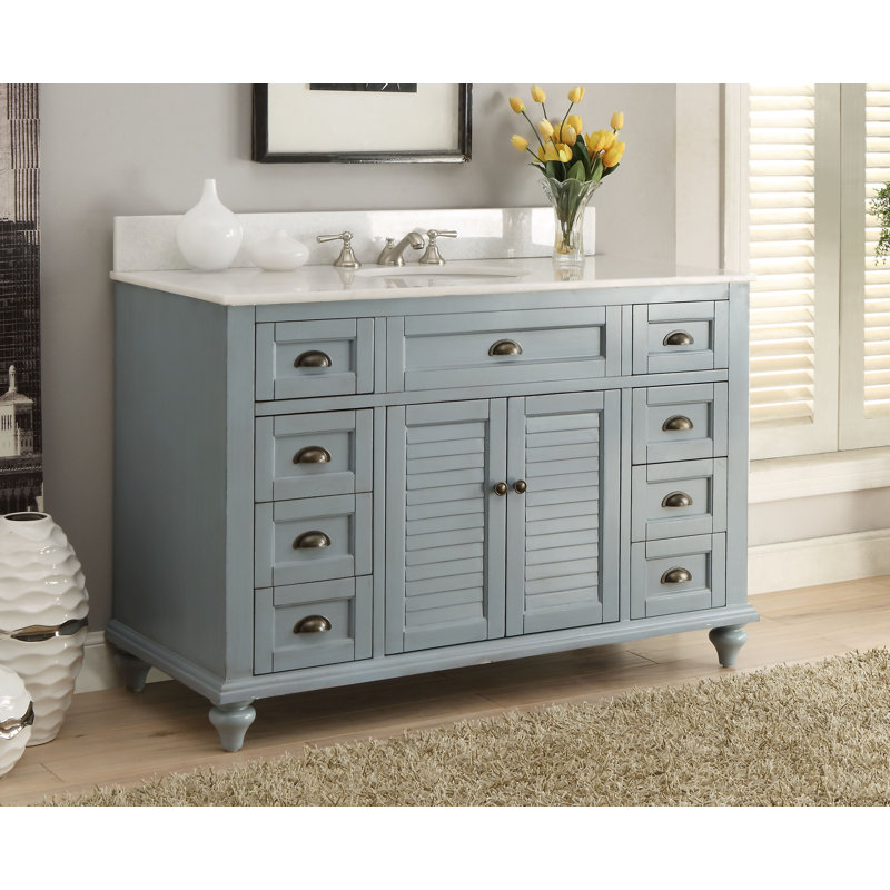 49" Blue Cottage Style Bathroom Vanity with Quartz Countertop